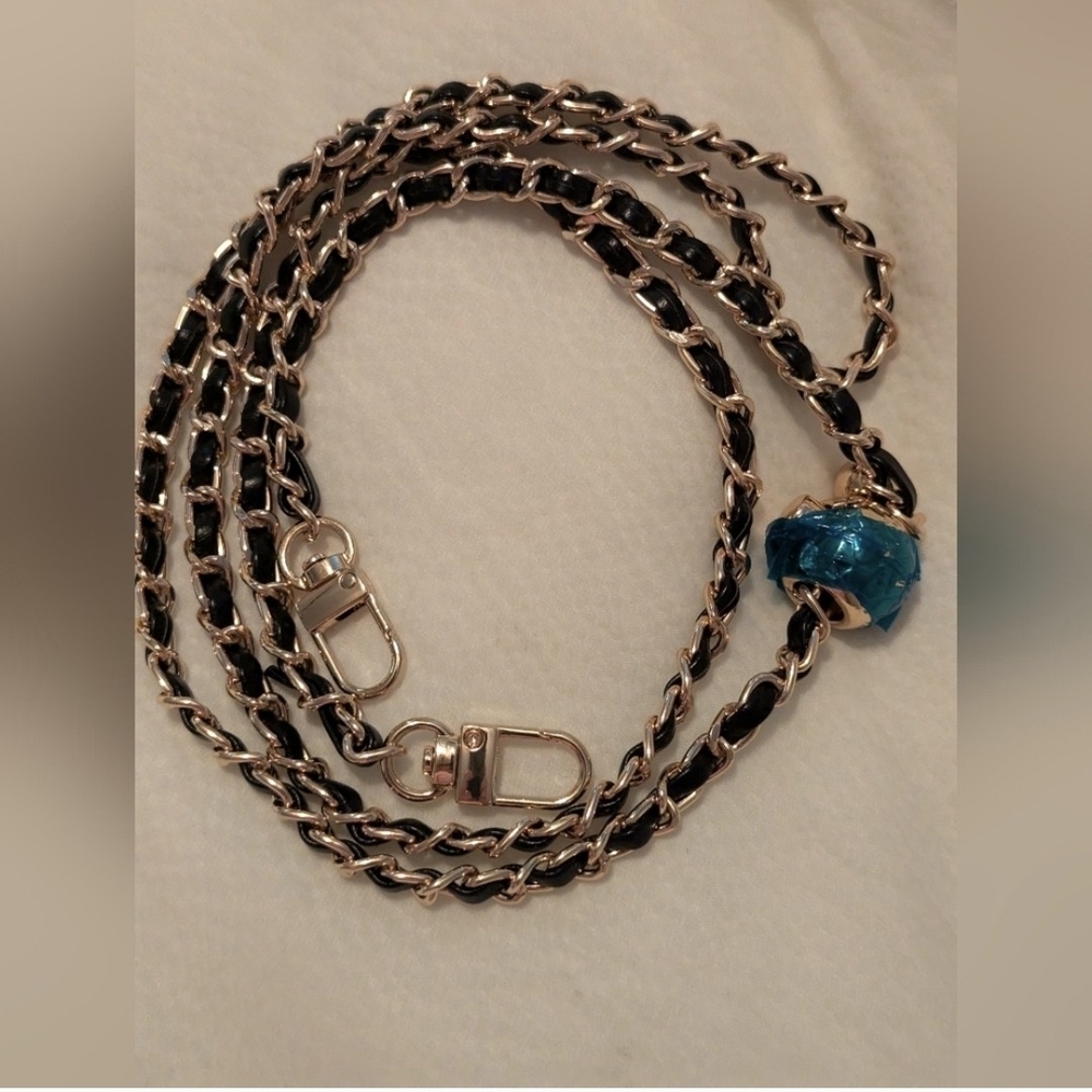 NWOT Black and Silver with Blue Accent Vegan Leather Crossbody Chain